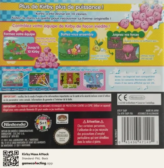 Kirby Mass Attack Nintendo DS, PAL box back