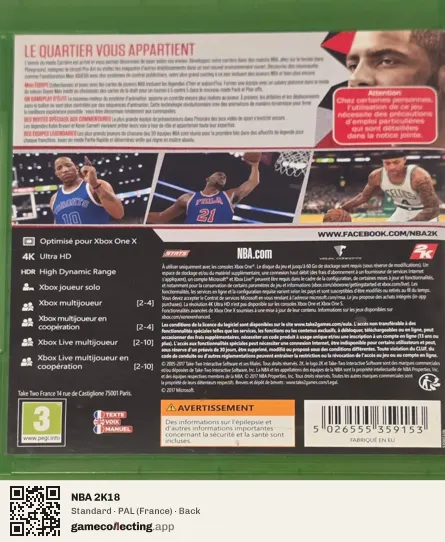 NBA 2K18 Xbox One, France box back