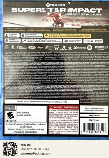 NHL 26 PlayStation 5, NTSC box back