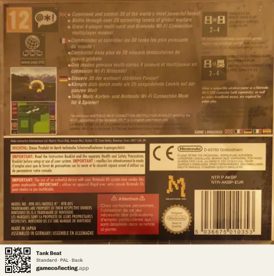 Tank Beat Nintendo DS, PAL box back