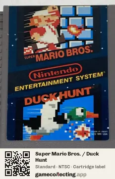 Super Mario Bros. / Duck Hunt Nintendo Entertainment System, NTSC cartridge label