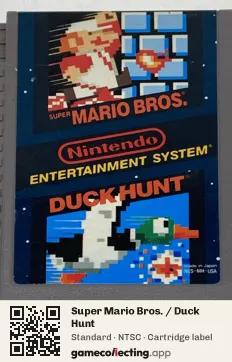 Super Mario Bros. / Duck Hunt Nintendo Entertainment System, NTSC cartridge label