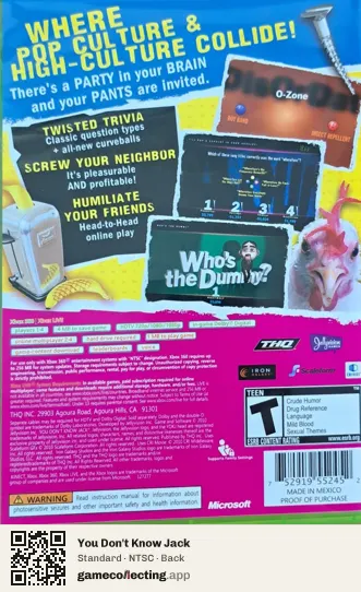 You Don't Know Jack Xbox 360, NTSC box back