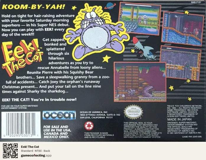 Eek! The Cat Super Nintendo Entertainment System, NTSC box back