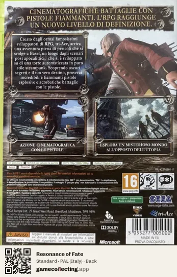 Resonance of Fate Xbox 360, Italy box back
