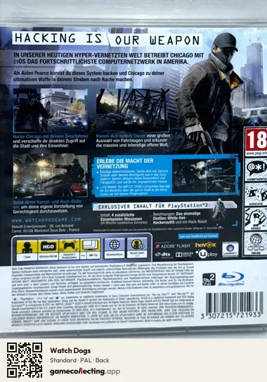 Watch Dogs PlayStation 3, PAL box back