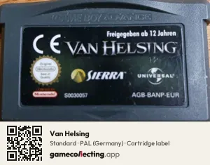 Van Helsing Game Boy Advance, PAL cartridge label
