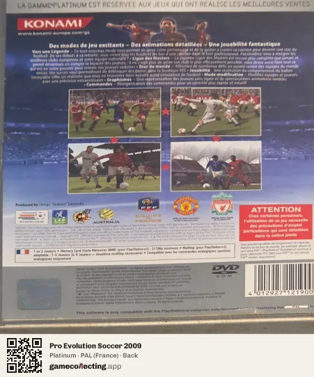 Pro Evolution Soccer 2009 PlayStation 2, France box back