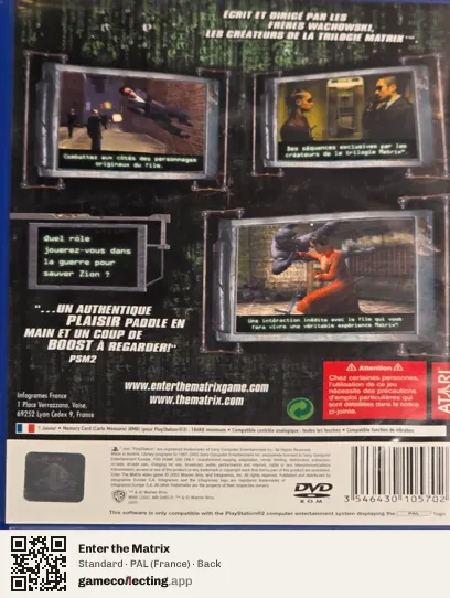 Enter the Matrix PlayStation 2, France box back