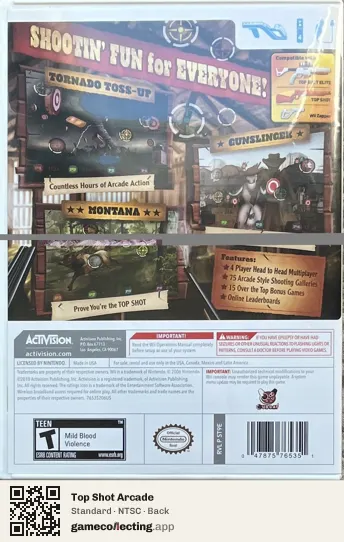 Top Shot Arcade Nintendo Wii, NTSC box back
