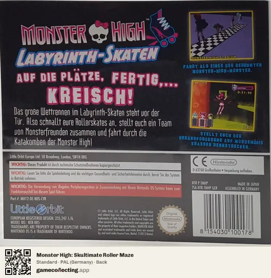 Monster High: Skultimate Roller Maze Nintendo DS, Germany box back