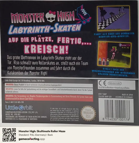 Monster High: Skultimate Roller Maze Nintendo DS, Germany box back