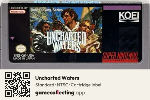 Uncharted Waters Super Nintendo Entertainment System, NTSC cartridge label
