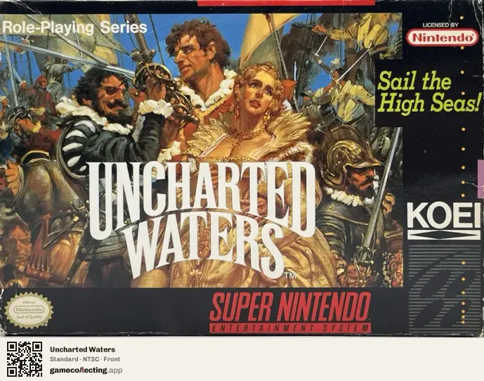 Uncharted Waters Super Nintendo Entertainment System, NTSC box front