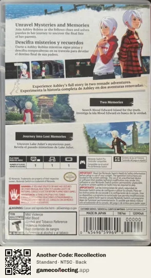 Another Code: Recollection Nintendo Switch, NTSC box back