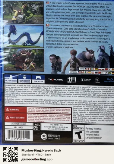 Monkey King: Hero is Back PlayStation 4, NTSC box back