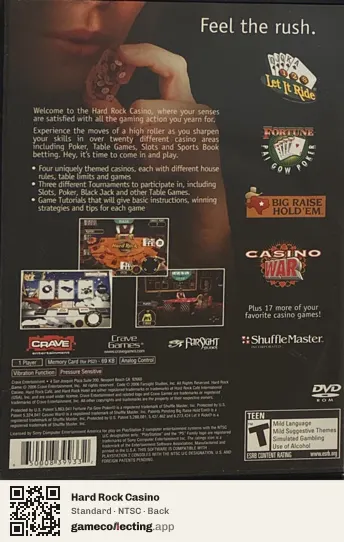 Hard Rock Casino PlayStation 2, NTSC box back
