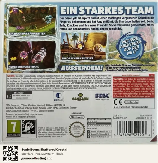Sonic Boom: Shattered Crystal Nintendo 3DS, Germany box back