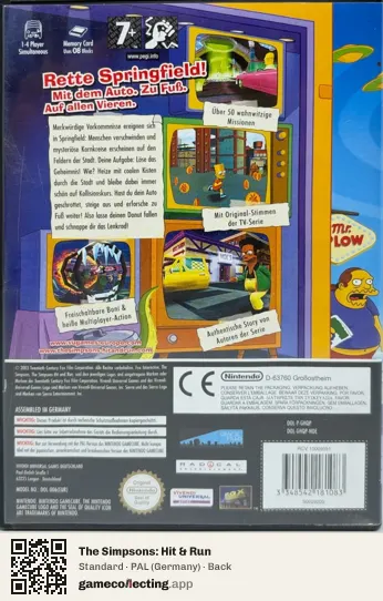 The Simpsons: Hit & Run Nintendo GameCube, Germany box back