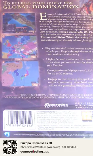 Europa Universalis III Computer, United Kingdom box back