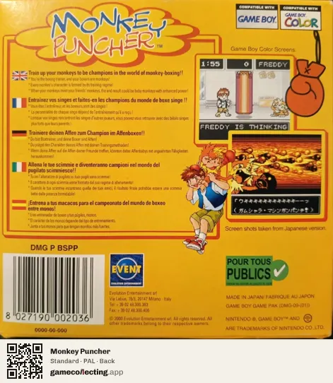 Monkey Puncher Game Boy Color, PAL box back