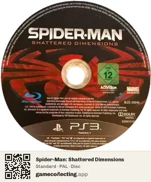 Spider-Man: Shattered Dimensions PlayStation 3, PAL disc