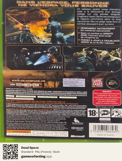 Dead Space Xbox 360, France box back