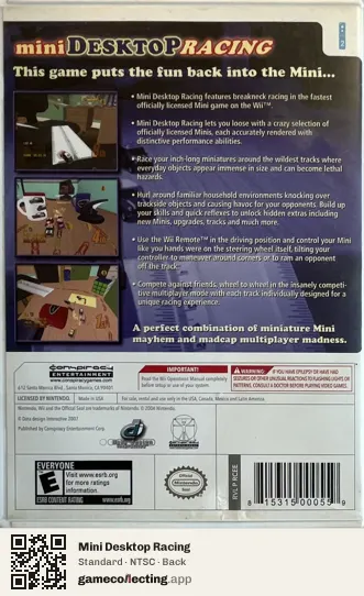 Mini Desktop Racing Nintendo Wii, NTSC box back
