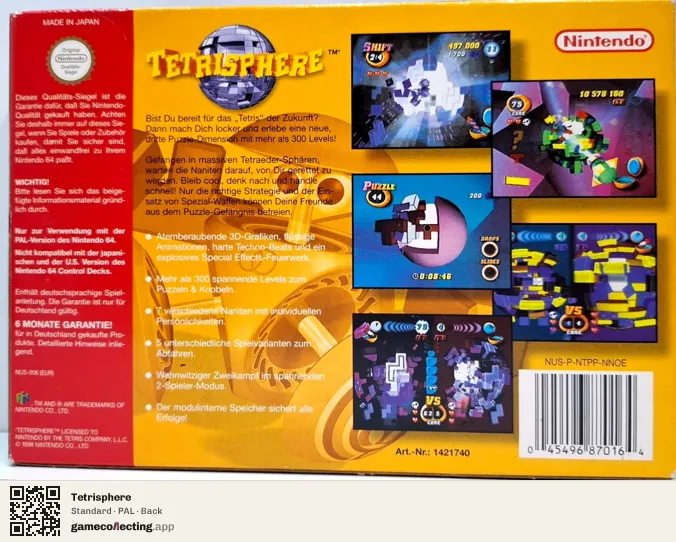 Tetrisphere Nintendo 64, PAL box back