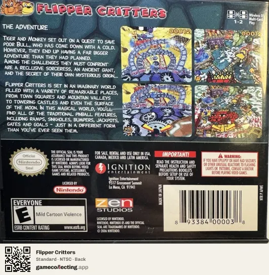 Flipper Critters Nintendo DS, NTSC box back