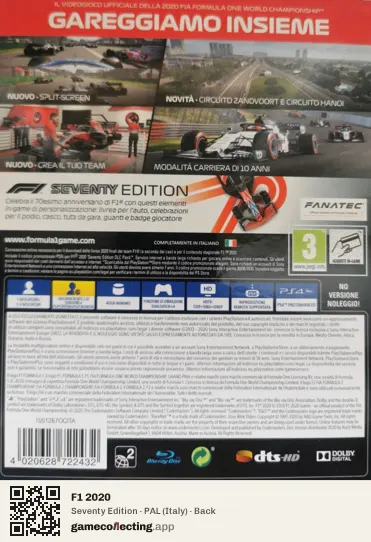 F1 2020 PlayStation 4, Italy box back