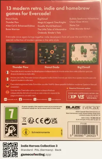 Indie Heroes Collection 3 Evercade, Germany box back