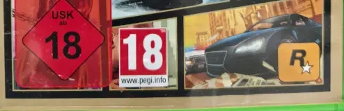 Grand Theft Auto V, the USK square on its front