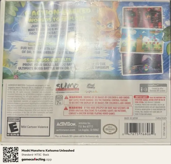 Moshi Monsters: Katsuma Unleashed Nintendo 3DS, NTSC box back