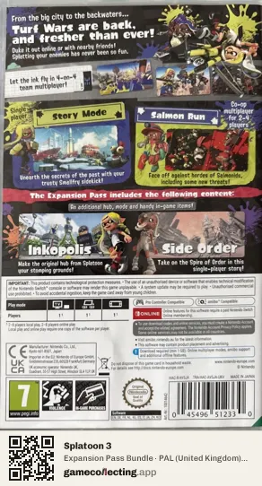 Splatoon 3 Nintendo Switch, United Kingdom box back
