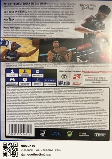 NBA 2K19 PlayStation 4, Germany box back