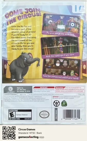 Circus Games Nintendo Wii, NTSC box back