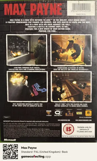 Max Payne Xbox, United Kingdom box back