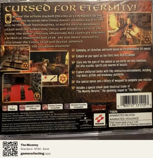 The Mummy PlayStation, NTSC box back