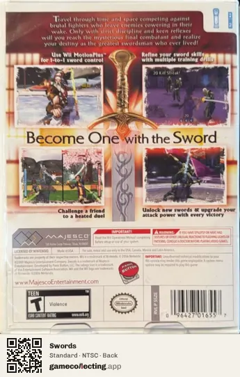 Swords Nintendo Wii, NTSC box back