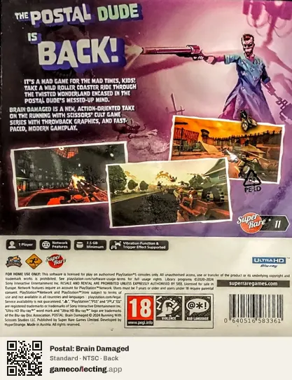 Postal: Brain Damaged PlayStation 5, NTSC box back