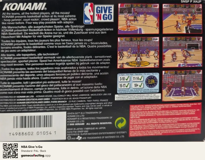 NBA Give 'n Go Super Nintendo Entertainment System, PAL box back