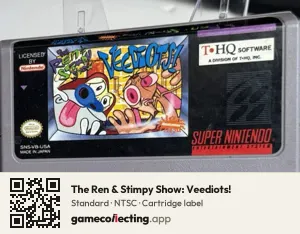The Ren & Stimpy Show: Veediots! Super Nintendo Entertainment System, NTSC cartridge label