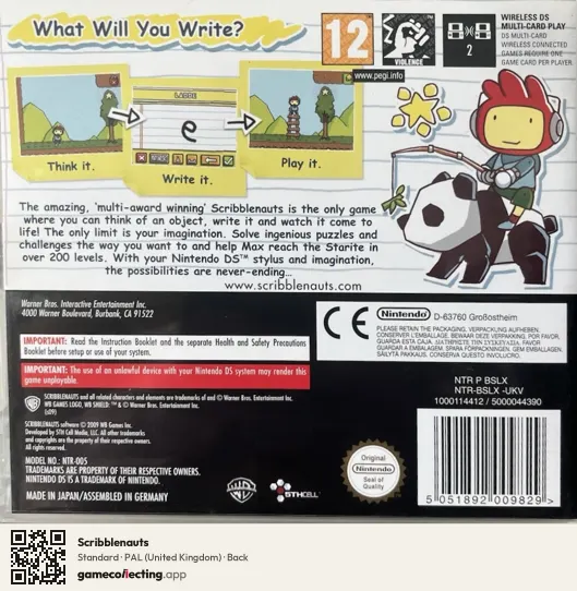 Scribblenauts Nintendo DS, United Kingdom box back