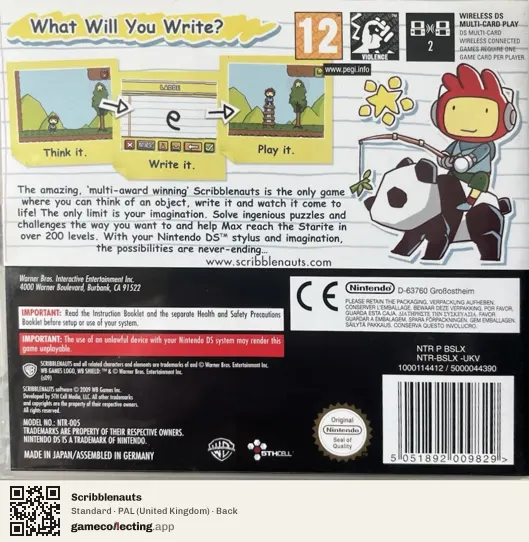 Scribblenauts Nintendo DS, United Kingdom box back