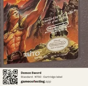 Demon Sword Nintendo Entertainment System, NTSC cartridge label