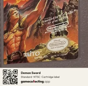 Demon Sword Nintendo Entertainment System, NTSC cartridge label