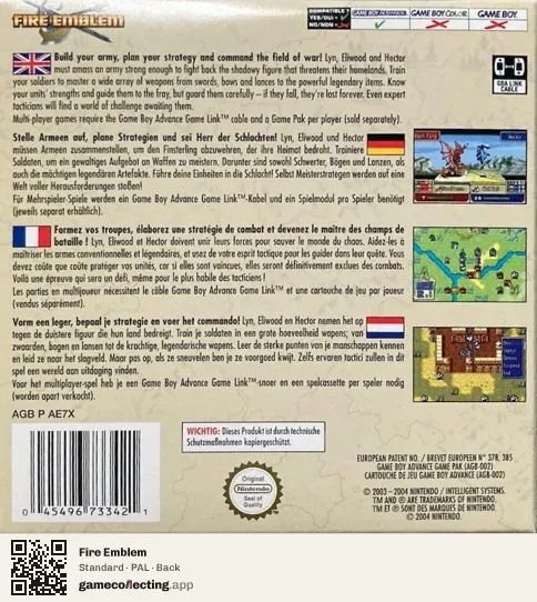 Fire Emblem Game Boy Advance, PAL box back