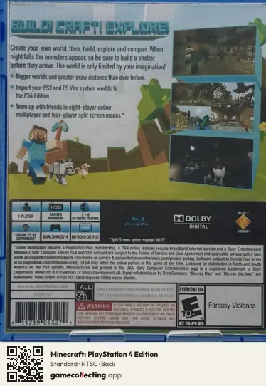 Minecraft: PlayStation 4 Edition PlayStation 4, NTSC box back