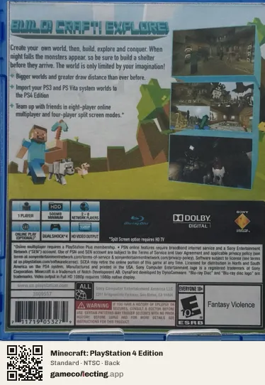 Minecraft: PlayStation 4 Edition PlayStation 4, NTSC box back